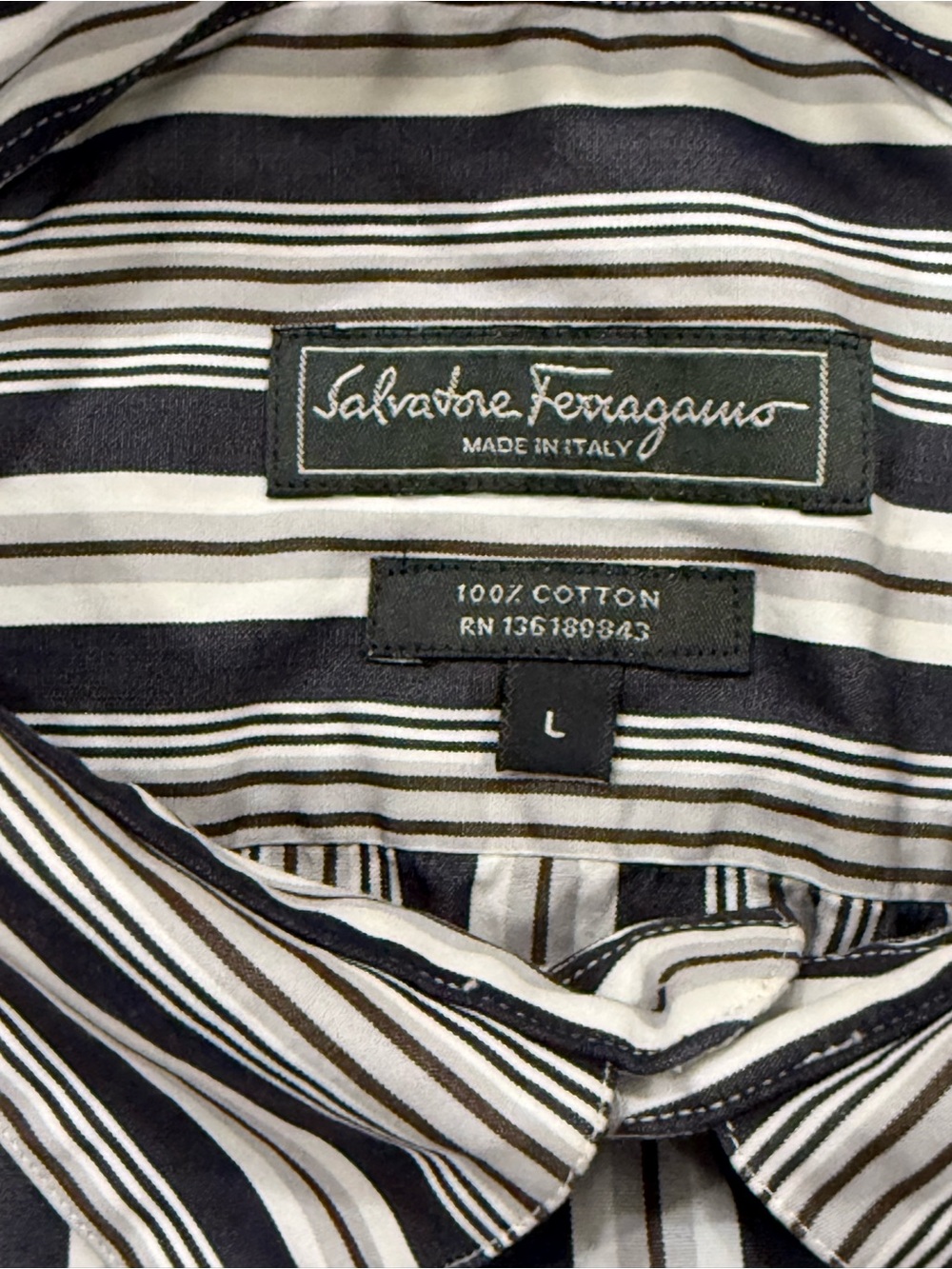 Salvatore Ferragamo Black and White Vertical Stripe Dress Shirt - Picture 5 of 6